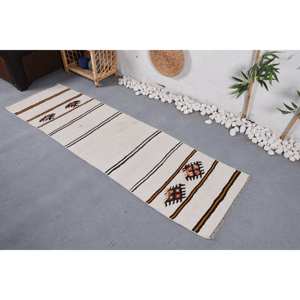 Alfombra de retazos de lana blanca rústica 190X660cm pasillo Rectangular con respaldo de látex hecho a mano para el hogar dormitorio sala de estar Hotel técnica 3D - Product Image 3