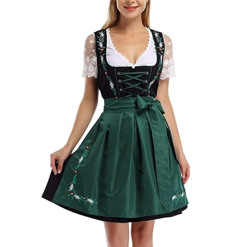 chinese dress ladies Bavaria Trachten Women's German Dirndl Dress Black Red S