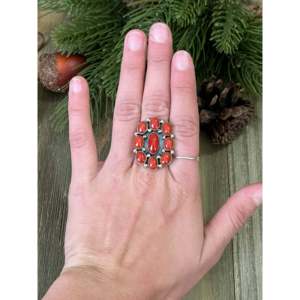 Mary Ann Spencer Mediterranean Coral <b>Sterling</b> <b>Silver</b> Cluster <b>Ring</b> Bezel <b>Set</b> Size 7.25 - Product Image 2
