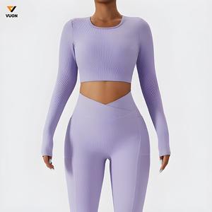 Ropa deportiva personalizada para gimnasio, conjuntos de fitness estampados sin costuras, Top de manga larga, sujetador deportivo, pantalones cortos para glúteos, conjuntos de entrenamiento para mujer - Product Image 2