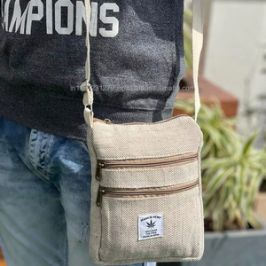 Bolso bandolera de cáñamo natural ecológico con múltiples bolsillos con cremallera, bolso de hombro pequeño hecho a mano para viajes y uso diario - Product Image 4