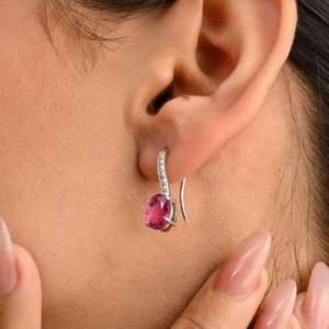 Trendy 14K Solid White Gold Jewelry Handmade Natural Rubellite Diamond Dangle <b>Fishhook</b> Lock Earrings Minimalist Luxury Weddings - Product Image 4