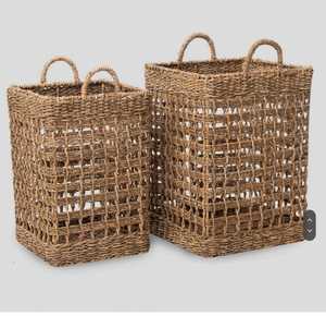 Grand panier de rangement décoratif en jonc de mer fait à la main avec poignées en anneau Organisateur tissé pour le rangement des enfants - Product Image 1