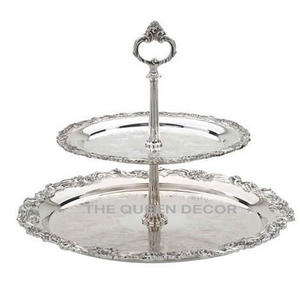 Présentoir à gâteaux de mariage en métal à 2 niveaux de forme ronde Présentoir de fête doré pour gâteaux de mariage - Product Image 1