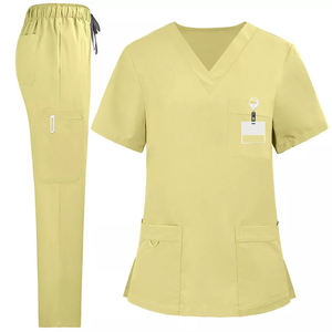 OEM/ODM Conjunto de uniformes médicos de enfermería Cómodos uniformes médicos elásticos con bolsillos Uniformes de enfermera unisex, conjunto de pantalones y Top con cuello en V - Product Image 6