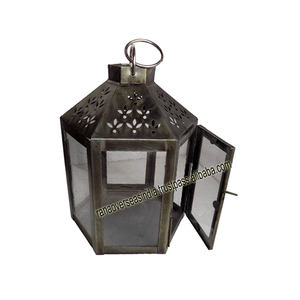 Linternas grandes de hierro con forma geométrica de gran demanda con vidrio transparente para decoración de bodas y Navidad - Product Image 4