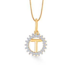Colgante con Letra T en Oro Amarillo, Unisex, con Diamantes - Product Image 2