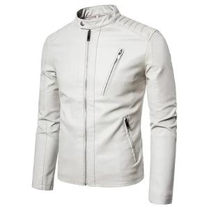 Vestes en cuir PU hommes Slim Fit manteaux à manches longues simple boutonnage épissé col rabattu veste Punk hommes décontracté mâle automne - Product Image 1