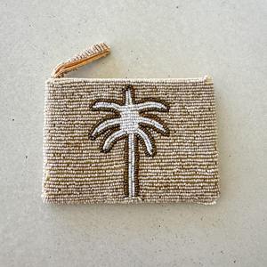 White Beaded Coin Purse Potted Plant Pattern Hand Embroidery Green Leaf Hanging Planter Design Zipper Pouch Mini Wallet <b>Gift</b> - Product Image 1