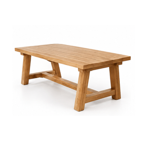 Table de salle à manger d'extérieur en bois massif avec pieds en tréteau robustes, table rectangulaire en bois pour jardin, patio, restaurant et hôtel - Product Image 1