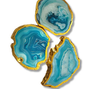 Light <b>Blue</b> Onyx Crystal <b>Coasters</b> Gold Electroplated Buy Wholesale <b>Blue</b> Agate Slice <b>Coaster</b> Agate <b>Coaster</b> for Home Decoration - Product Image 1