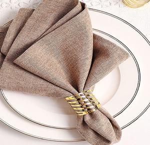 Rond de serviette fleur en or blanc, décor de table élégant, moderne, chic, sophistiqué, banquet, disponible au prix de gros - Product Image 5