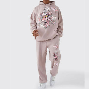 Chándales acampanados con lavado ácido de la mejor calidad para hombres Vintage Wash Stylish Hip Hop Sweat Suits Puff Printed Sport/Casual Winter - Product Image 1