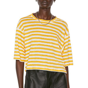 Haut court à carreaux pour femmes, manches courtes, extensible, confortable, à porter au quotidien, col rond, 100% coton, streetwear, respirant - Product Image 1