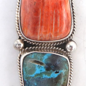 Navajo Bennie Ration Turquoise, coquille d'huître épineuse rouge et pendentif en argent sterling - Product Image 1