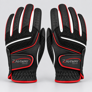 Premium Quality Genuine <b>Leather</b> Breathable Golf <b>Gloves</b> Unisex Hook And Loop Closure Sports <b>Black</b> Red White Color Golf <b>Gloves</b> - Product Image 3