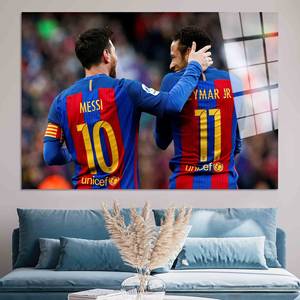 Tableau sur toile de football imprimé : Messi & Neymar - Décoration élégante pour la cave des hommes, ART EN VERRE TÉRMÉRISÉ - Product Image 1