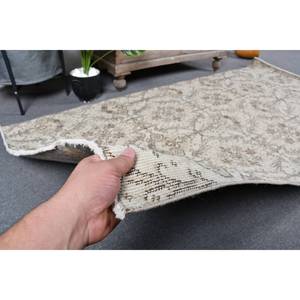 Vintage 3.9x7.1ft Beige Brown Wool <b>Rug</b> Handmade Classic Turkish Style Patchwork Rectangle with Latex Backing for <b>Bedside</b> - Product Image 3