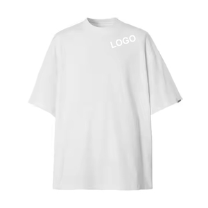 T-shirt de luxe pour hommes t-shirt personnalisé t-shirt en coton surdimensionné côtelé col rond t-shirt à épaules tombantes poids lourd 280gsm Style Streetwear - Product Image 4