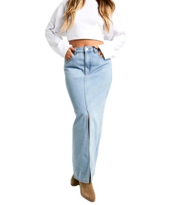 Jupe courte en jean taille haute pour femme, style décontracté d'été, avec fermeture éclair, fente haute, coupe trapèze, bleu délavé - Product Image 6
