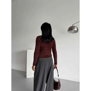 Pull en tricot texturé moelleux pour femme Mybeefashion, 100% nylon, doux et chaud, marron, modèle 1568 pour l'automne-hiver - Product Image 2