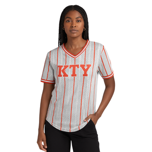 DST Grey Pinstripe Pullover Jersey de béisbol 100% Poliéster Malla Delta Sorority V Cuello Camiseta Bordado Apliques Letras - Product Image 1