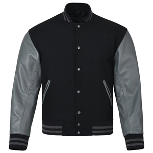 Veste de baseball unisexe personnalisée en polyester/coton avec du cuir d'agneau véritable et un logo frontal en plusieurs couleurs - Product Image 1