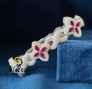 Round Brilliant and Pink Marquise Moissanite Diamond Fully Iced Out Clover Hip Hop <b>Bracelet</b> 925 Sterling Silver For Unisex - Product Image 1