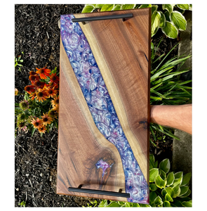 Bandeja de Madera y Resina, Bandeja de Resina con Mango de Acero Inoxidable Más Vendida, Bandeja de Servicio de Resina Epoxi de Madera con Logotipo Personalizado - Product Image 5