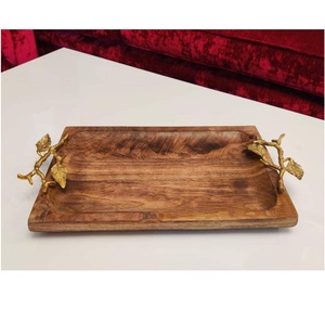 Plateau de service rectangulaire en bois en laiton AK de couleur rose avec poignée en corde dorée pour décor d'hôtel/décor de table - Product Image 3