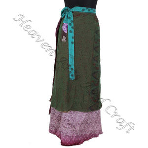 2025 verano último diseño de falda envolvente 2 capas Reversible Magic Silk Saris Wrap Falda larga Boho Maxi Reversible Tube - Product Image 3