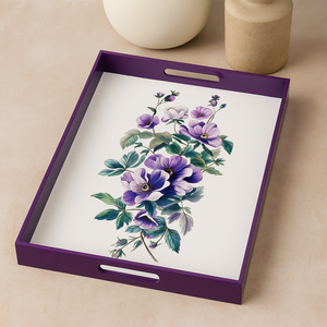 Plateau de service rectangulaire en MDF fait à la main, finition laquée violette, durable, sans danger pour les aliments, écologique, décoration de maison en bois - Product Image 6