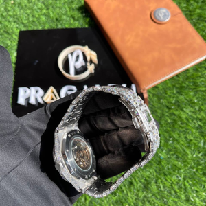 Reloj PJ para hombre Moissanite, caja octogonal plateada, ajuste completo de pavé de diamantes, reloj helado, pulsera integrada de lujo, monocromática - Product Image 3