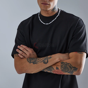 Venta al por mayor de los hombres camiseta de gran tamaño 500GSM Heavyweight French Terry Drop Shoulder Custom Logo Print Streetwear Tee - Product Image 2