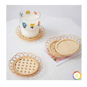 Plateau de dessous de verre écologique tissé à la main en rotin pour le placement de boissons chaudes accessoires de table à manger rustiques du Vietnam - Product Image 4