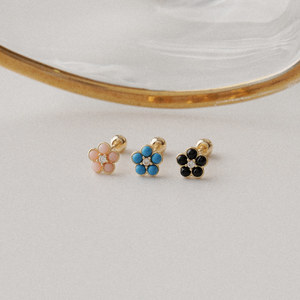 Orecchini da donna alla moda in oro 14k Fine per festa simpatici orecchini 3 colori fiore zirconi Piercing cubici regali all'ingrosso K-gioielli - Product Image 4