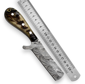 Couteau de boucher en acier Damas de qualité industrielle OEM, manche en corne de bœuf, lame pleine, couteau de chasse et de camping, étui pour crêpes - Product Image 1