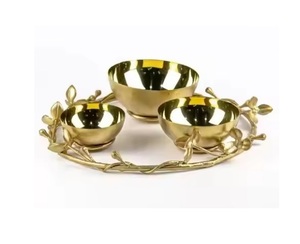 Ensemble de 3 bols de service décoratifs en laiton et acier inoxydable, métal plaqué or, qualité supérieure, bol pour fruits et dattes, décoration de table - Product Image 1