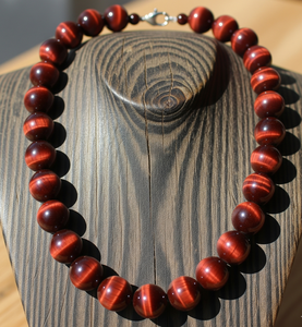 Collier de perles oeil de tigre rouge unisexe 18 pouces argent 925 serrure noué à la main dernière conception accessoire de mode à la mode cadeau - Product Image 6