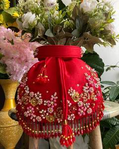 2025 @ Bolso POTLI de muñeca para mujer de fiesta en tela de seda cruda con cuentas de cristal adornadas, trabajo de bordado colorido de perlas - Product Image 1