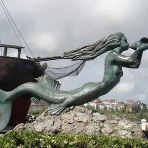 Estatua de Sirena Sirenita de bronce, para jardín al aire libre, tamaño real