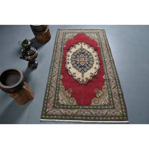 Tapis de laine Kilim rouge vert classique 3.1 X 6.1ft grande surface tapis de couloir Rectangle turc motif abstrait 10mm épaisseur Latex - Product Image 1