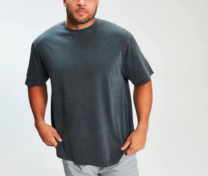 Nueva llegada 2025 ropa de calle lavado con ácido 100% algodón camiseta de gran tamaño hombro caído Luz de talla grande camiseta Vintage para hombres - Product Image 2