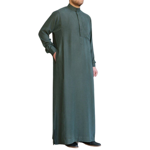 เสื้อผ้าแขนยาวสำหรับผู้ชายมุสลิมมาใหม่ผ้าโพลีเอสเตอร์เนื้อนุ่มคุณภาพสูงคอเสื้อชาวอาหรับซาอุดิอาระเบียสำหรับผู้ชาย - Product Image 2