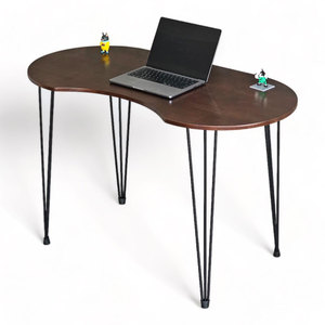 Bean-Shaped 120x60cm Rubber Wood <b>Computer</b> <b>Desk</b> with Hairpin Iron Legs SPD68209 - Product Image 1
