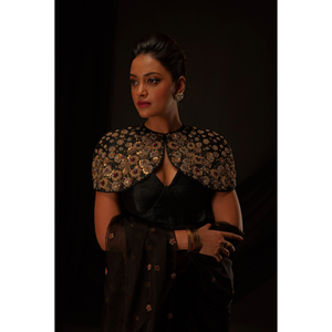 Sari de luxe noir pour femmes, avec chemisier orné, tenue de soirée, mode ethnique - Product Image 3