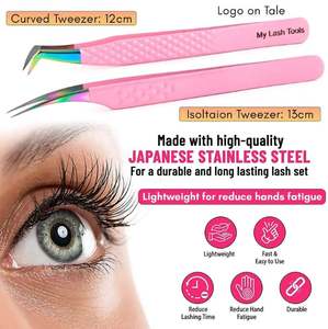 Pinzas de extensión de pestañas de alta calidad puntiagudas profesionales, bolsa de PVC de Color arcoíris de acero inoxidable, embalaje de etiqueta privada - Product Image 6
