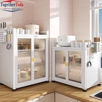 Armoire de rangement de cuisine en acier au carbone pour la maison, 3 niveaux, grande capacité, anti-poussière, avec porte pour bols