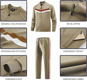 Survêtements décontractés pour hommes jogging à manches longues ensembles de sweat-shirts vestes et pantalons de survêtement 2 pièces survêtements de sport coupe ajustée - Product Image 3