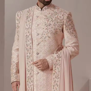 2024 Stunning Zari Embroidery Groom Sherwani with <b>Pant</b> Matching Shoe Embellished Crystal Glass Beads Resham Work Jacket XL Size - Product Image 1